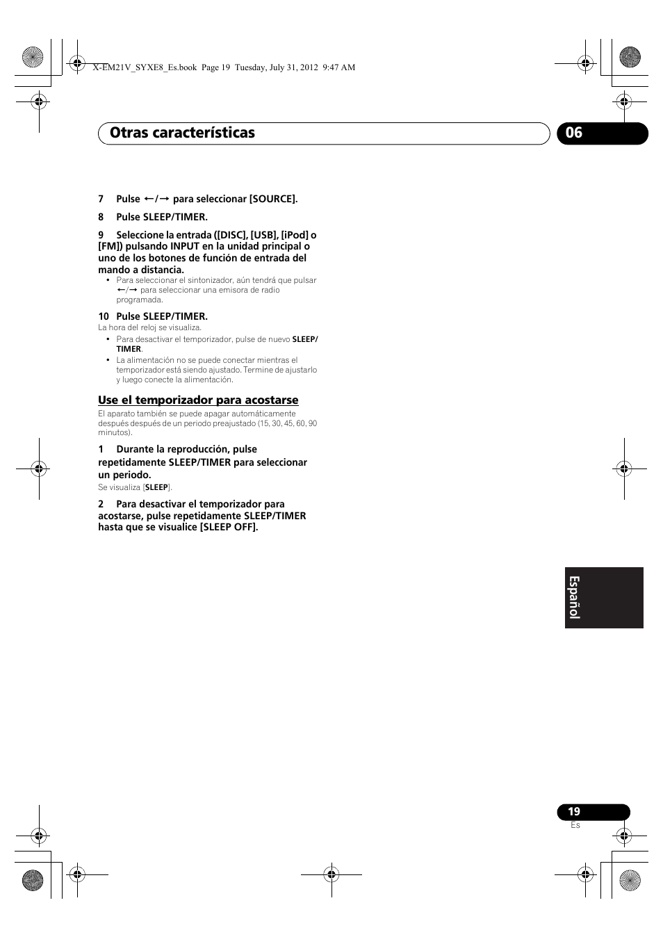 Use el temporizador para acostarse, Otras características 06 | Pioneer X-EM21V User Manual | Page 159 / 172