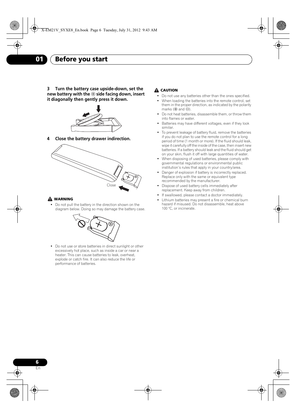 Before you start 01 | Pioneer X-EM21V User Manual | Page 6 / 172