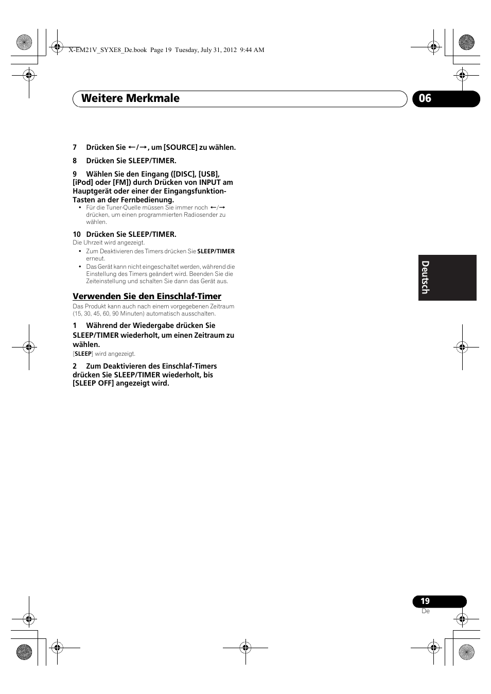 Verwenden sie den einschlaf-timer, Weitere merkmale 06 | Pioneer X-EM21V User Manual | Page 75 / 172