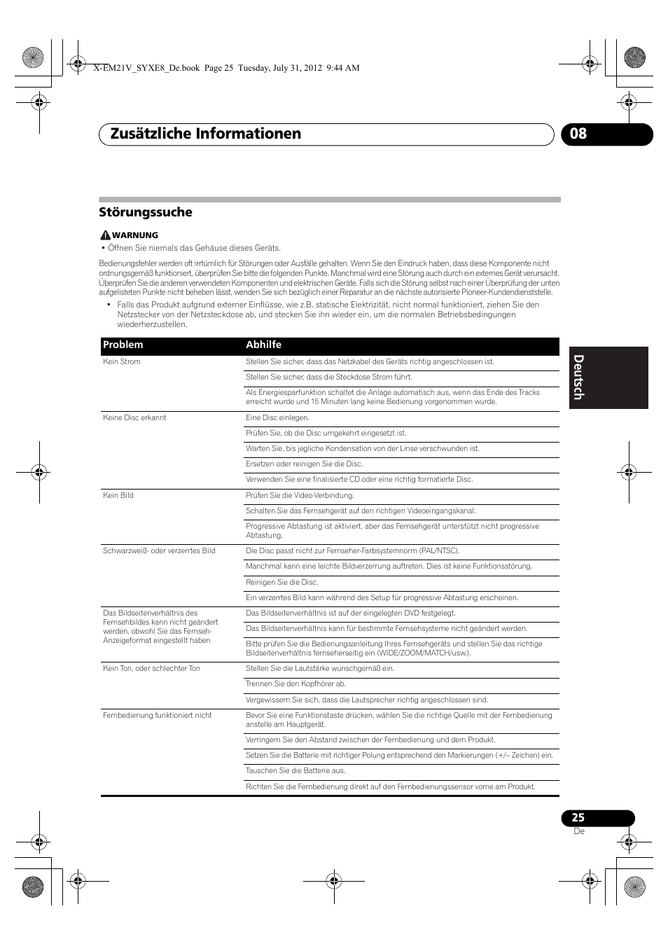 Störungssuche, Zusätzliche informationen 08 | Pioneer X-EM21V User Manual | Page 81 / 172
