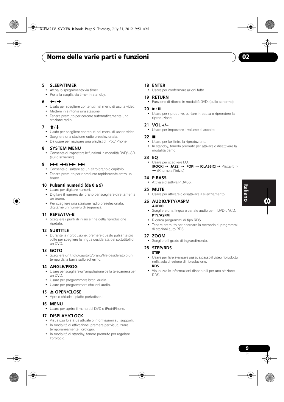 Nome delle varie parti e funzioni 02 | Pioneer X-EM21V User Manual | Page 93 / 172