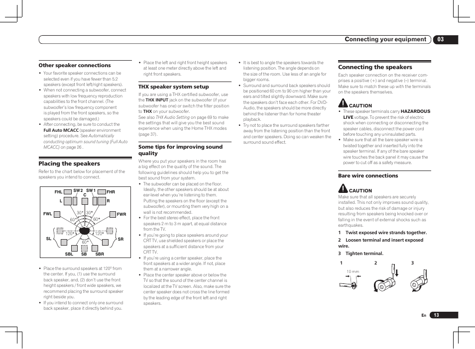 Placing the speakers connecting the speakers, 03 connecting your equipment | Pioneer VSX-2021 User Manual | Page 13 / 102
