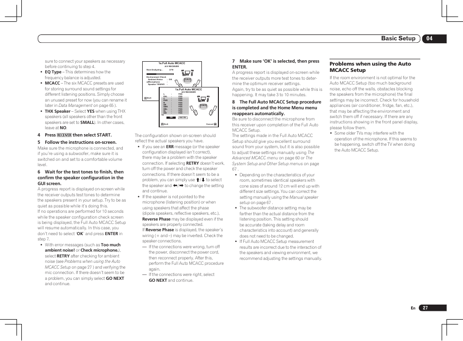 04 basic setup, Problems when using the auto mcacc setup | Pioneer VSX-2021 User Manual | Page 27 / 102