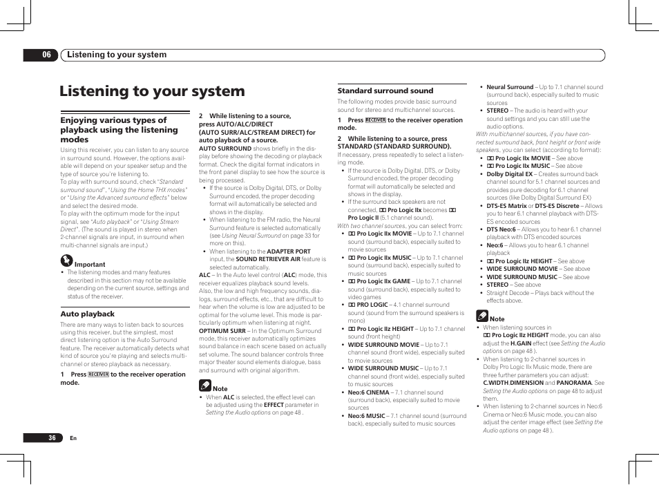 Listening to your system | Pioneer VSX-2021 User Manual | Page 36 / 102