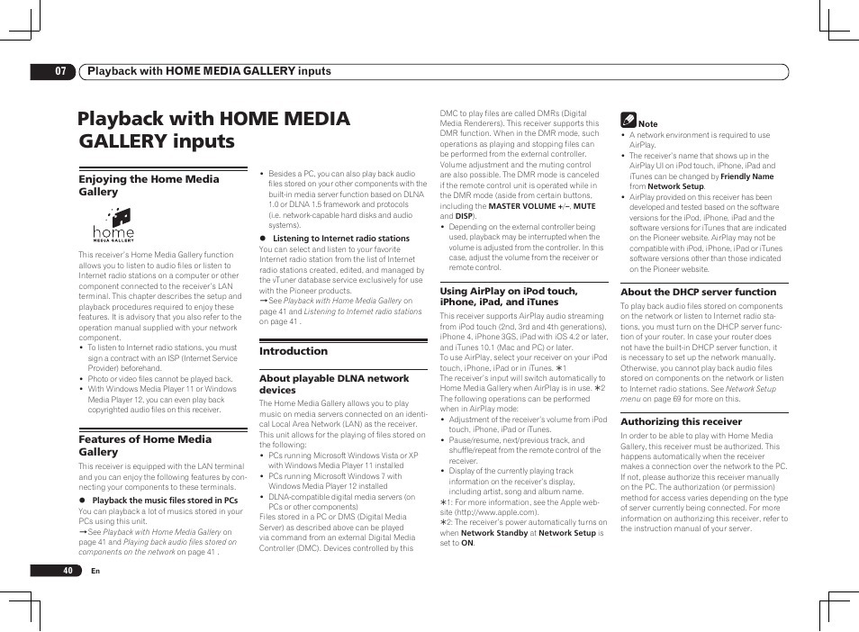 Playback with home media gallery inputs | Pioneer VSX-2021 User Manual | Page 40 / 102