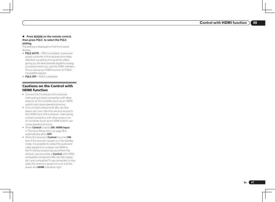 Cautions on the control with hdmi function | Pioneer VSX-2021 User Manual | Page 47 / 102