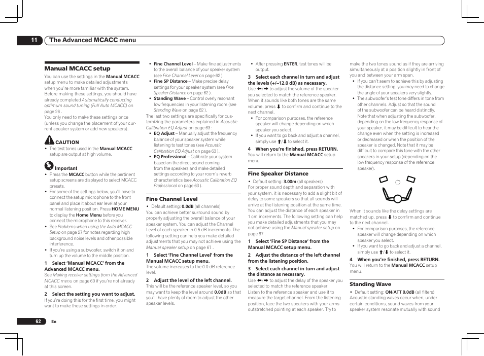 Manual mcacc setup, 11 the advanced mcacc menu | Pioneer VSX-2021 User Manual | Page 62 / 102