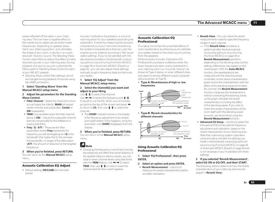 11 the advanced mcacc menu | Pioneer VSX-2021 User Manual | Page 63 / 102