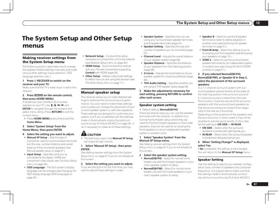 The system setup and other setup menus | Pioneer VSX-2021 User Manual | Page 67 / 102