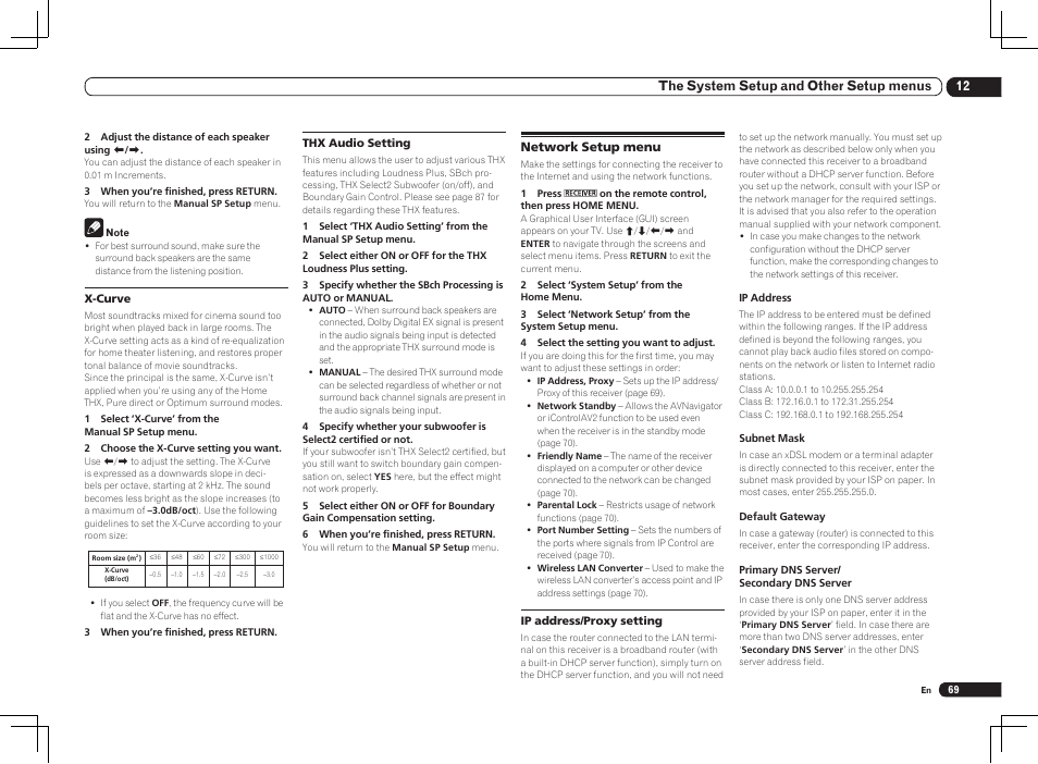 Network setup menu, 12 the system setup and other setup menus | Pioneer VSX-2021 User Manual | Page 69 / 102