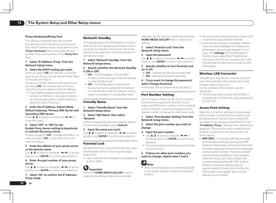 12 the system setup and other setup menus | Pioneer VSX-2021 User Manual | Page 70 / 102