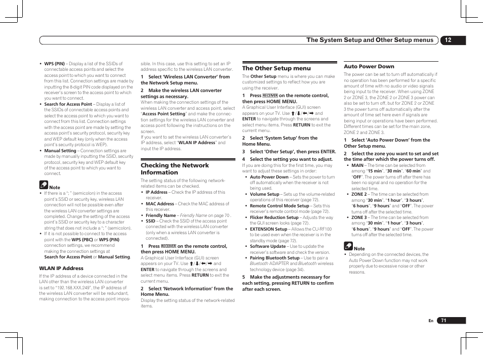 12 the system setup and other setup menus | Pioneer VSX-2021 User Manual | Page 71 / 102