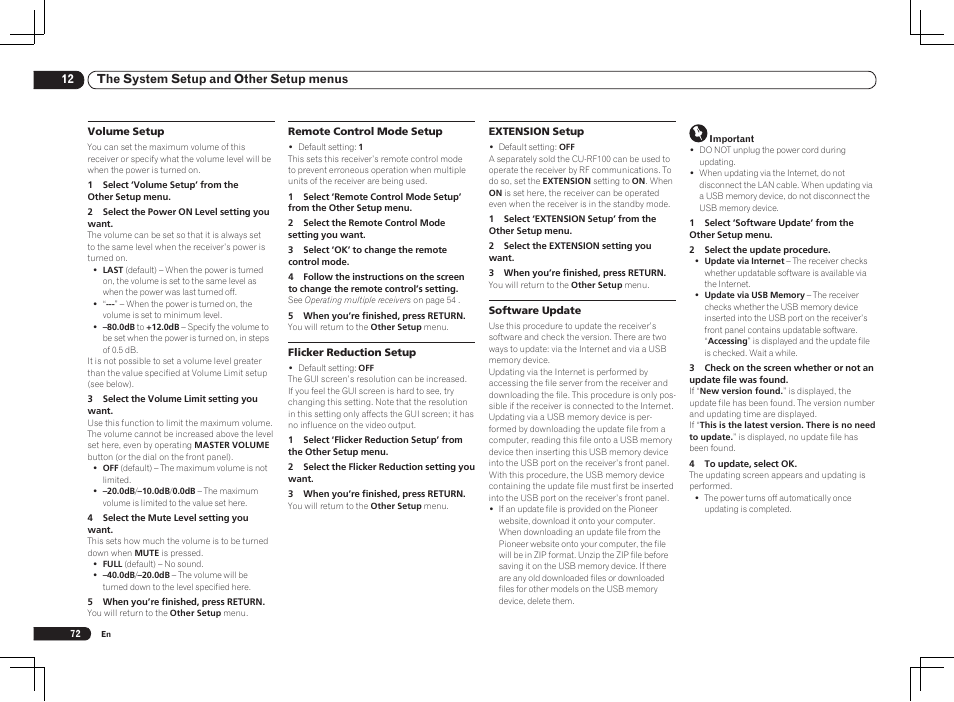 12 the system setup and other setup menus | Pioneer VSX-2021 User Manual | Page 72 / 102