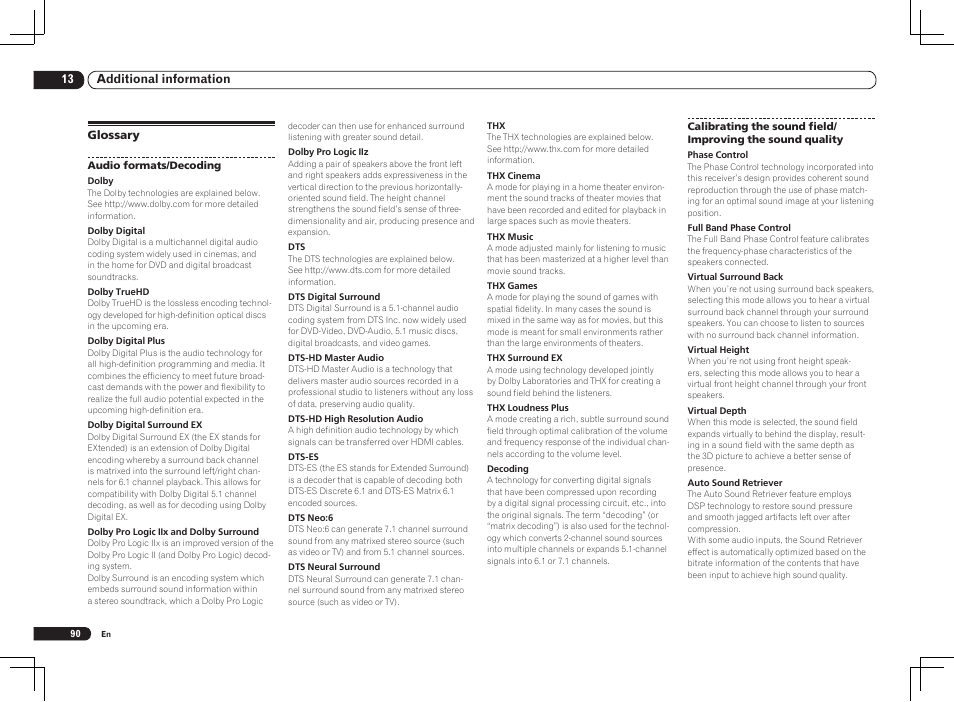 Glossary | Pioneer VSX-2021 User Manual | Page 90 / 102