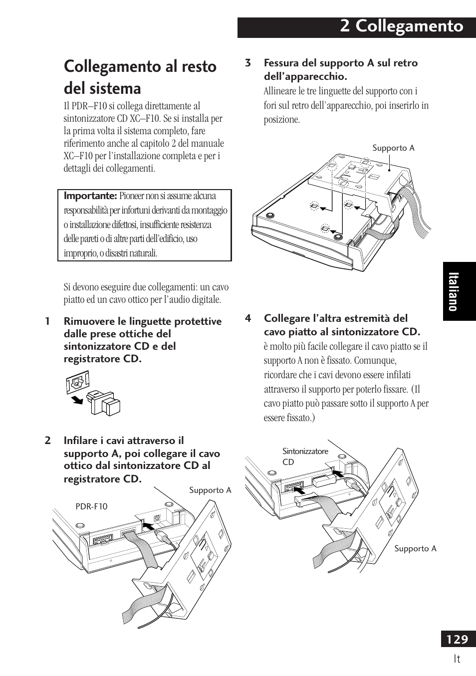 Collegamento al resto del sistema, 2 collegamento | Pioneer PDR-F10 User Manual | Page 129 / 162