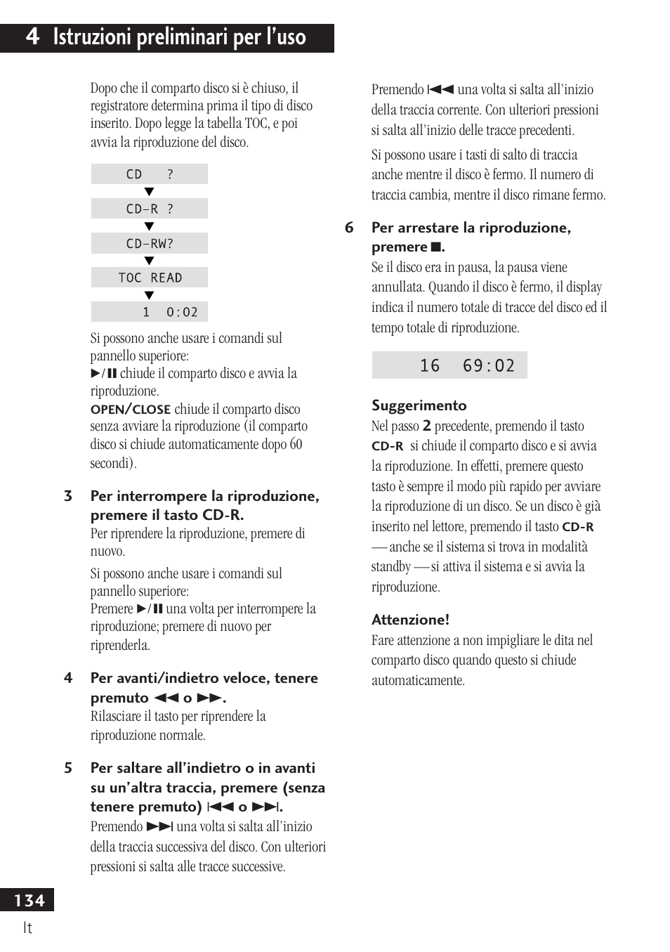 4 istruzioni preliminari per l’uso | Pioneer PDR-F10 User Manual | Page 134 / 162