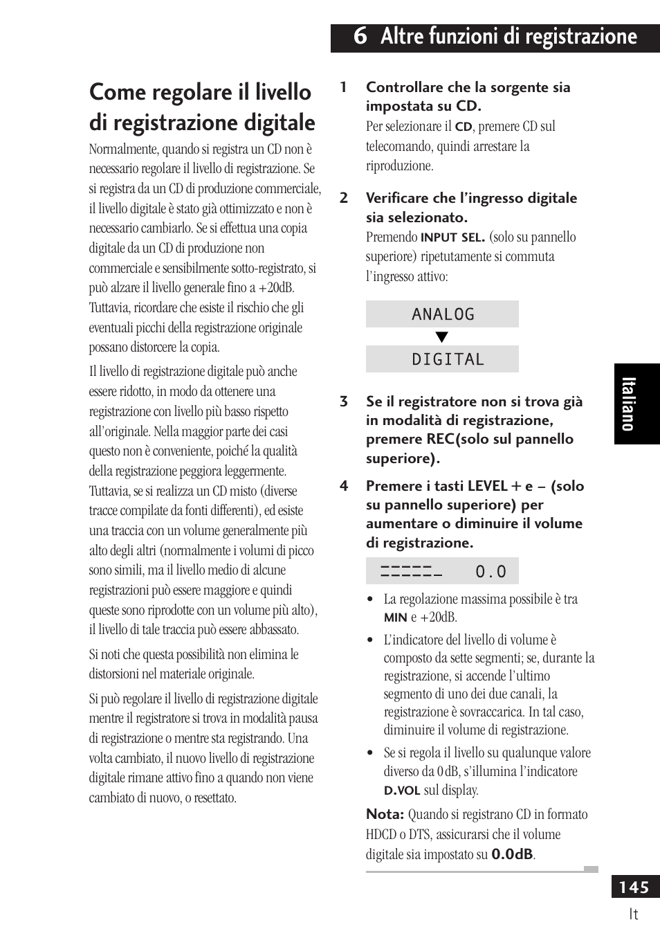 Come regolare il livello di registrazione digitale, 6 altre funzioni di registrazione | Pioneer PDR-F10 User Manual | Page 145 / 162