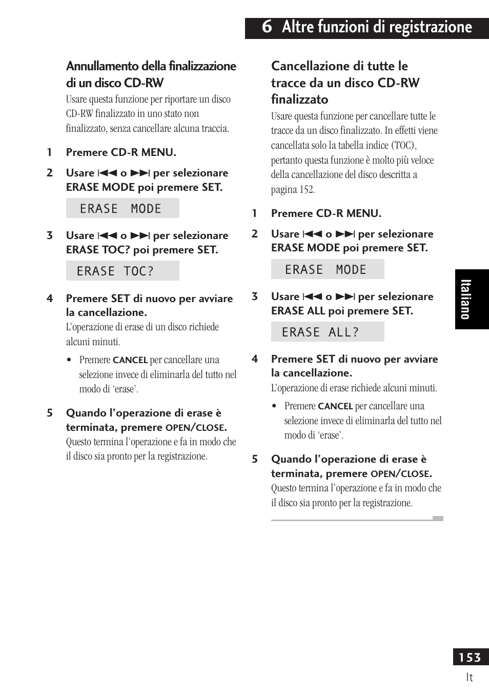 6 altre funzioni di registrazione | Pioneer PDR-F10 User Manual | Page 153 / 162