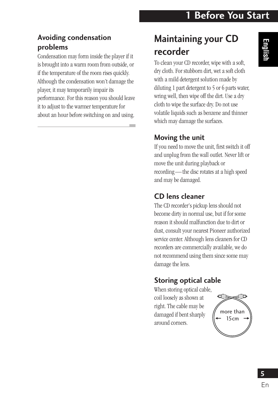 1 before you start, Maintaining your cd recorder | Pioneer PDR-F10 User Manual | Page 5 / 162