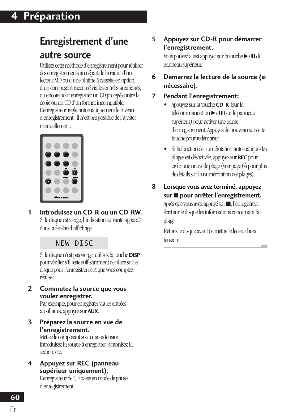 Enregistrement d’une autre source, 4 préparation | Pioneer PDR-F10 User Manual | Page 60 / 162