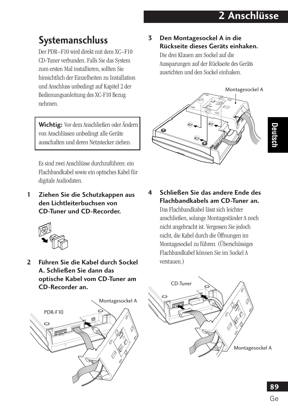 Systemanschluss, 2 anschlüsse | Pioneer PDR-F10 User Manual | Page 89 / 162