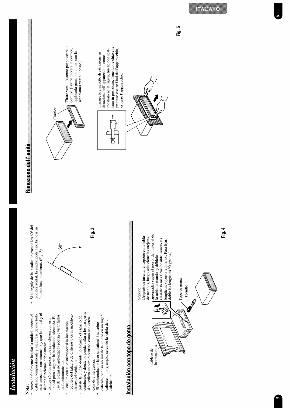 Instalación, Instalación con tope de goma, Rimozione dell' unità | Pioneer DEH-P7300R User Manual | Page 14 / 26