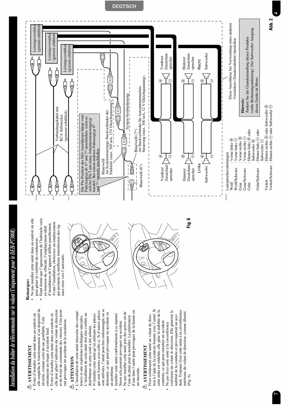 H avertissement, Attention, Remarque | Pioneer DEH-P7300R User Manual | Page 21 / 26