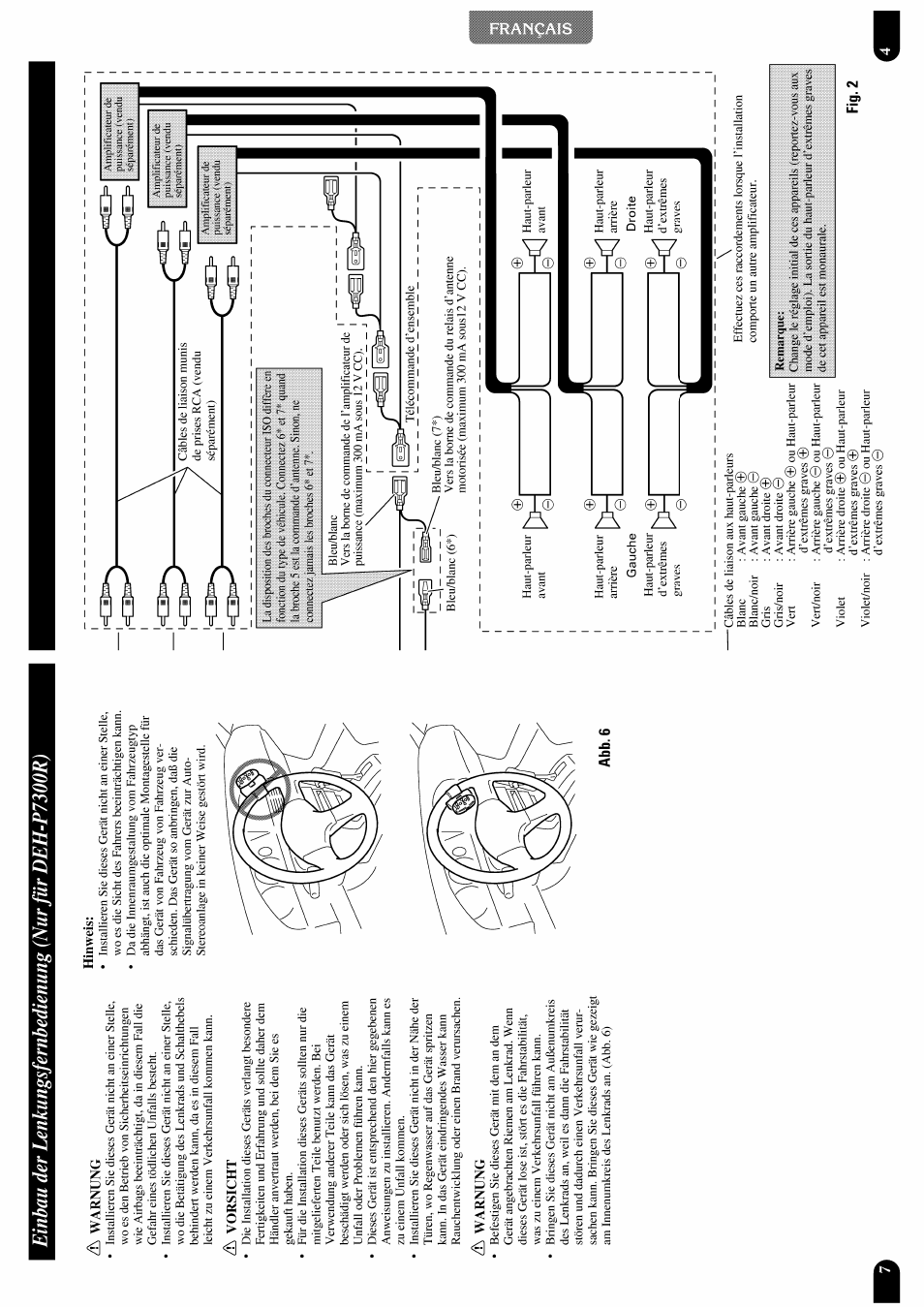 Äs warnung, Äs vorsicht, Hinweis | Fig. 2, Lenkungsfernhedienung, Nurfürdeh-p7300r) | Pioneer DEH-P7300R User Manual | Page 24 / 26