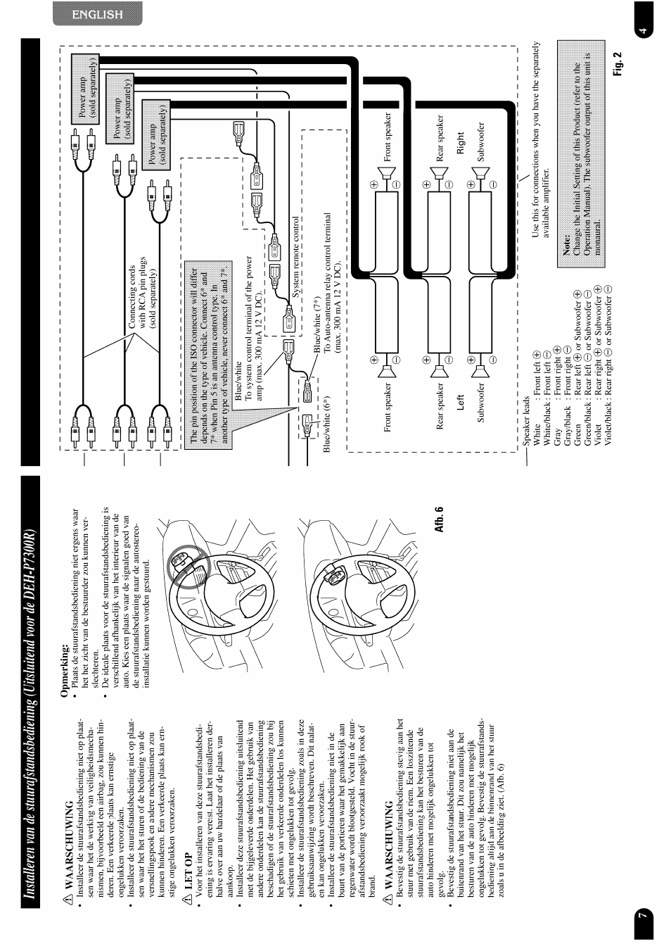 H waarschuwing, H let op, Opmerking | Fig. 2, Waarschuwing, Let op | Pioneer DEH-P7300R User Manual | Page 5 / 26