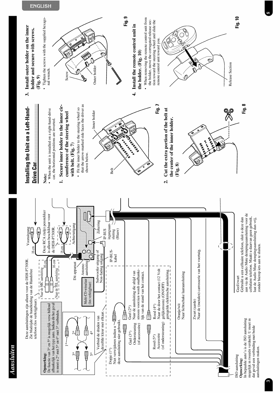 Aansluiten, Installing the unit on a left-hand- drive car | Pioneer DEH-P7300R User Manual | Page 9 / 26