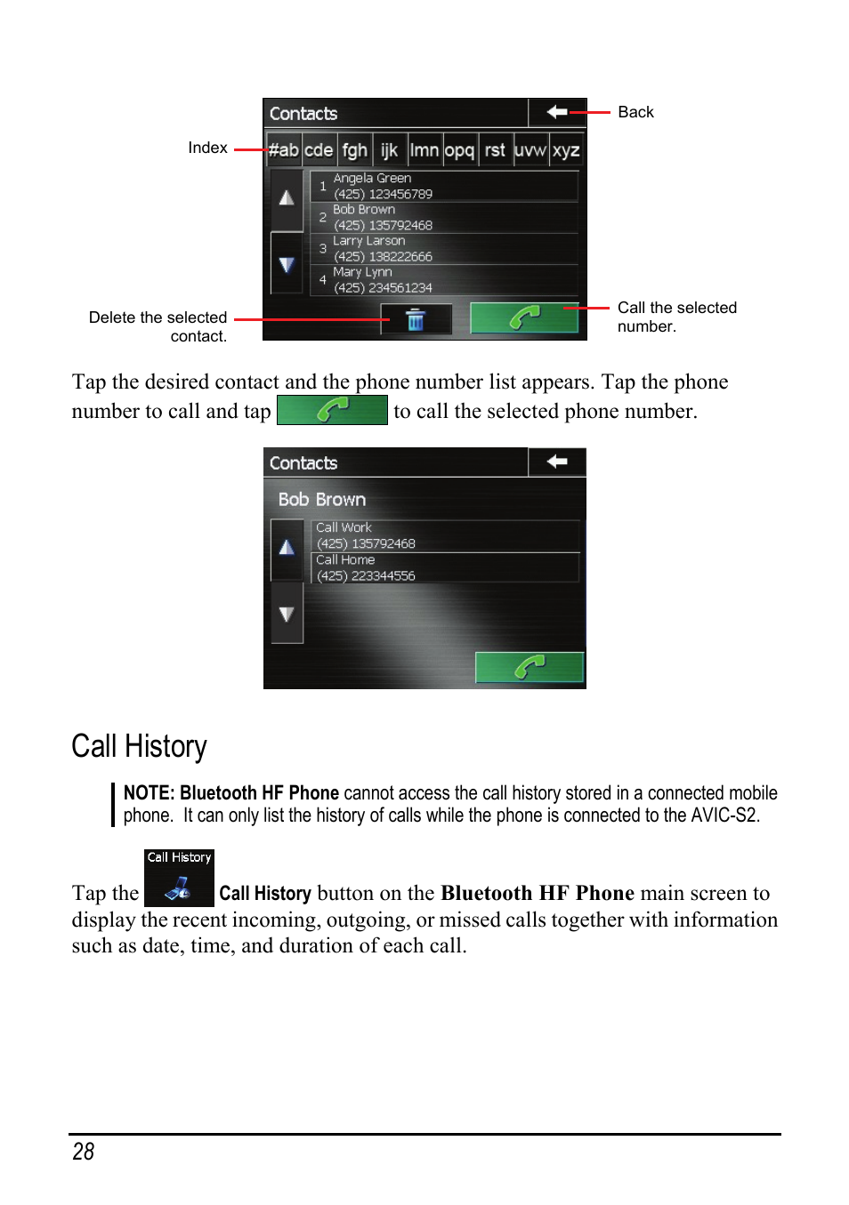 Call history | Pioneer AVIC-S2 User Manual | Page 34 / 45