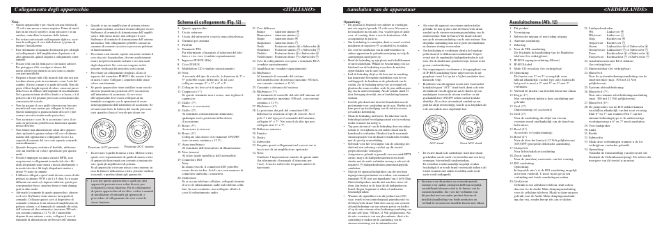 Collegamento degli apparecchio <italiano, Aansluiten van de apparatuur <nederlands, Schema di collegamento (fig. 12) | Aansluitschema (afb. 12) | Pioneer DEH-P6500R User Manual | Page 8 / 8