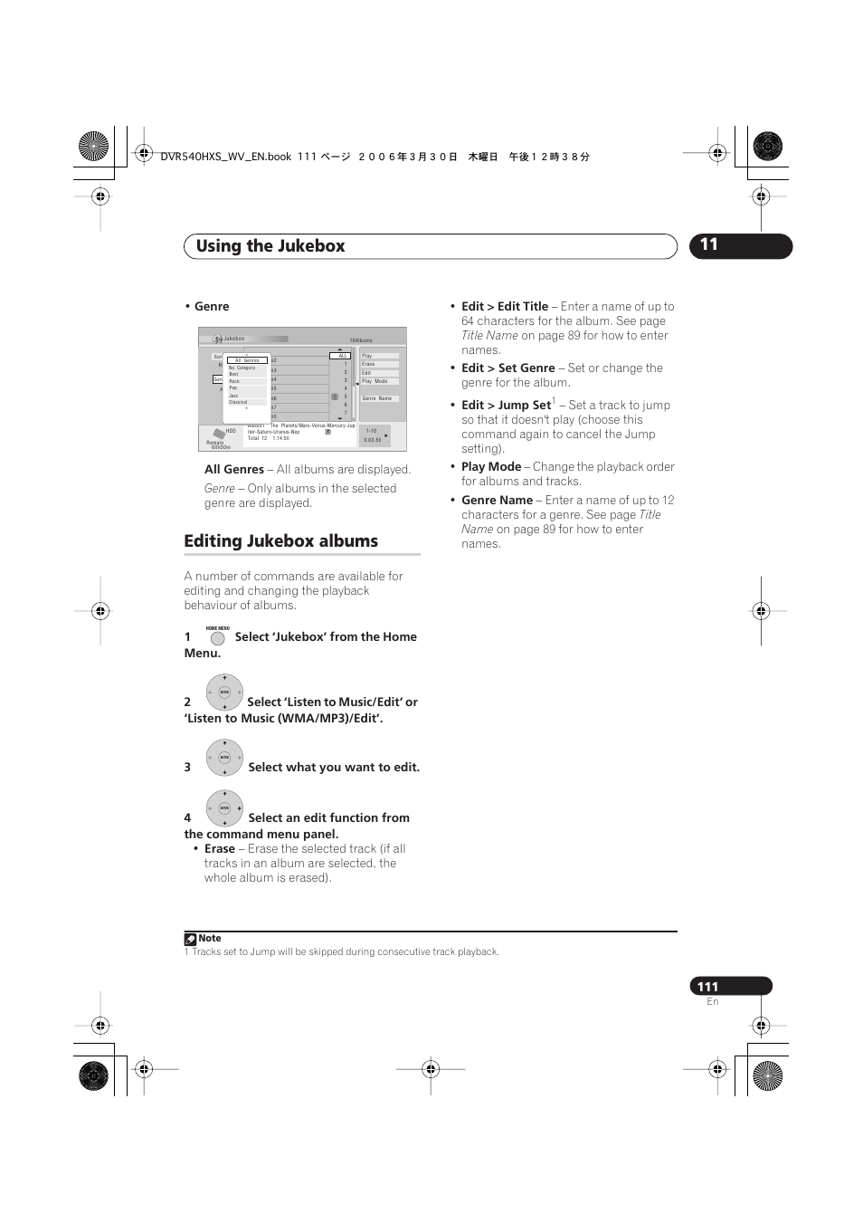 Editing jukebox albums, Using the jukebox 11 | Pioneer DVR-540HX-S User Manual | Page 111 / 152