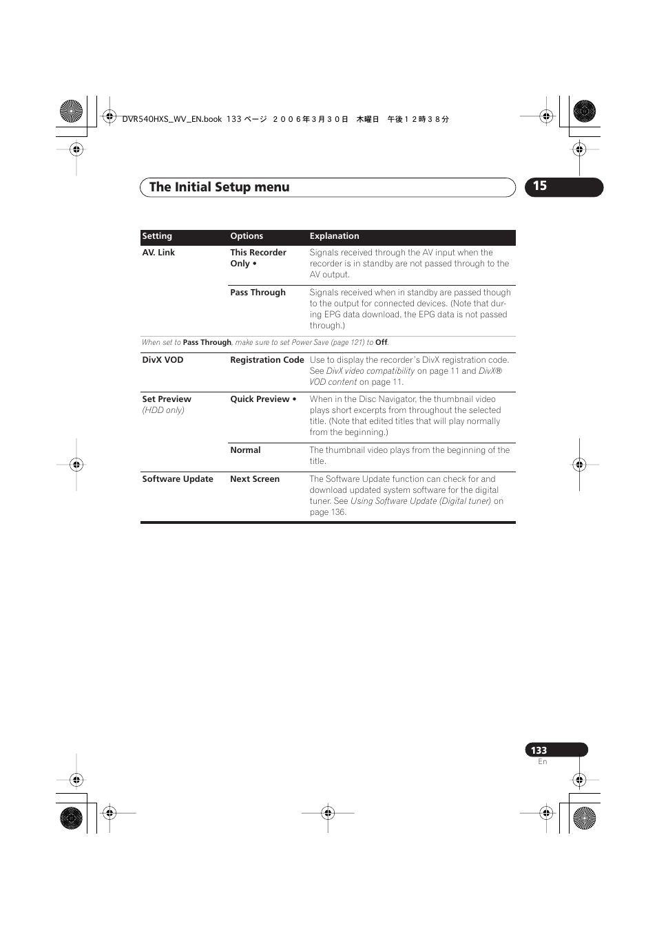 The initial setup menu 15 | Pioneer DVR-540HX-S User Manual | Page 133 / 152