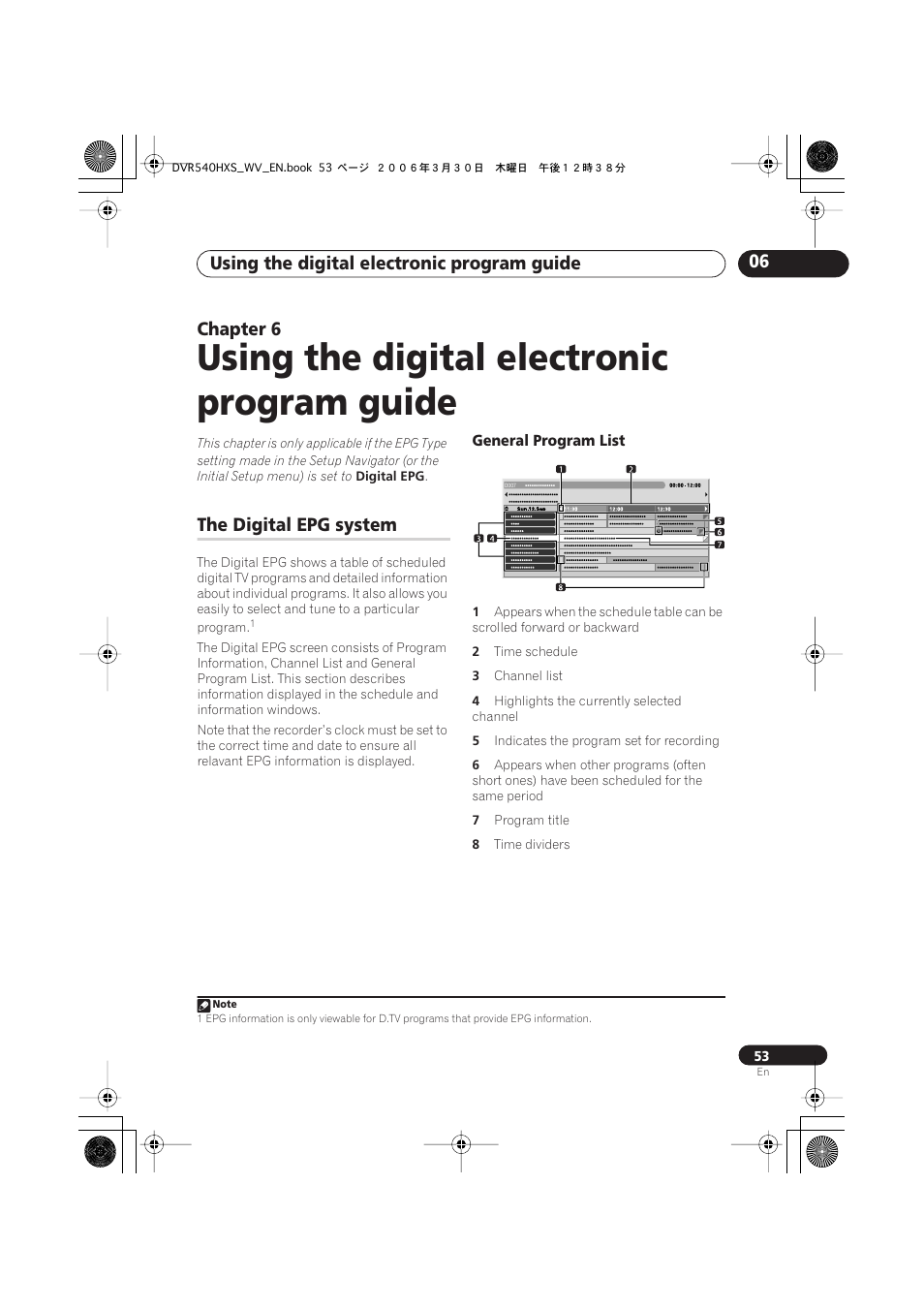 06 using the digital electronic program guide, The digital epg system, Using the digital electronic program guide | Using the digital electronic program guide 06, Chapter 6 | Pioneer DVR-540HX-S User Manual | Page 53 / 152