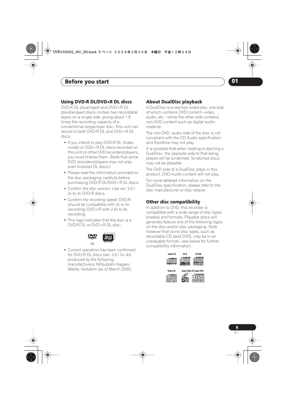 Before you start 01 | Pioneer DVR-540HX-S User Manual | Page 9 / 152