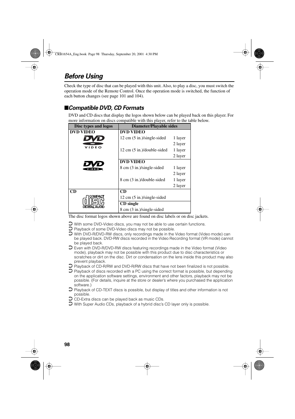 Before using, Compatible dvd, cd formats | Pioneer AVIC-75DV User Manual | Page 100 / 148