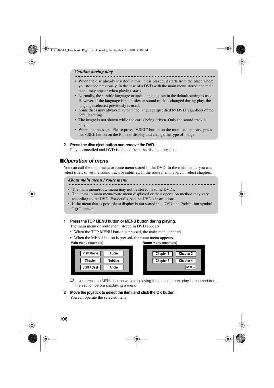 Operation of menu | Pioneer AVIC-75DV User Manual | Page 108 / 148