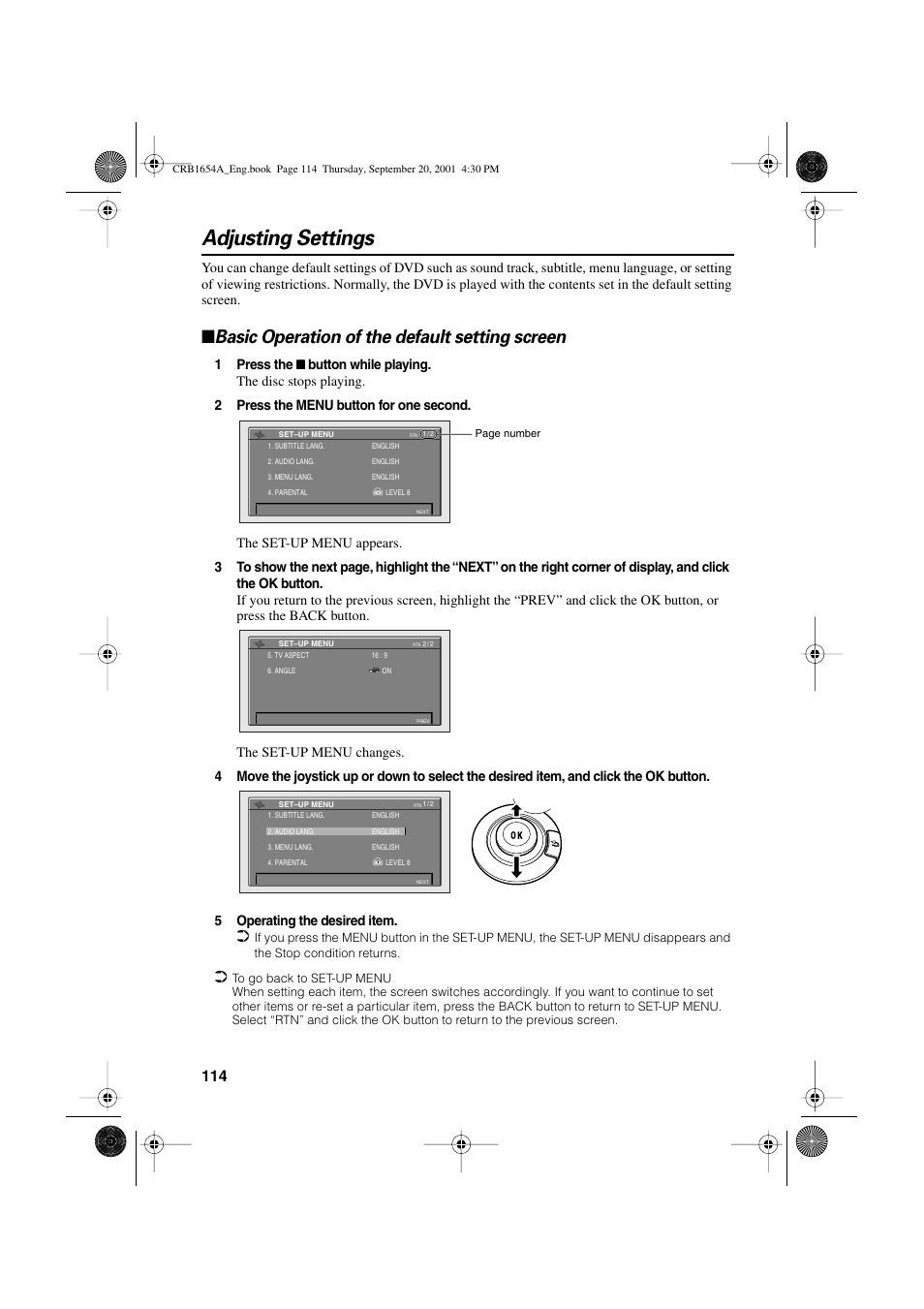 Adjusting settings, Basic operation of the default setting screen | Pioneer AVIC-75DV User Manual | Page 116 / 148