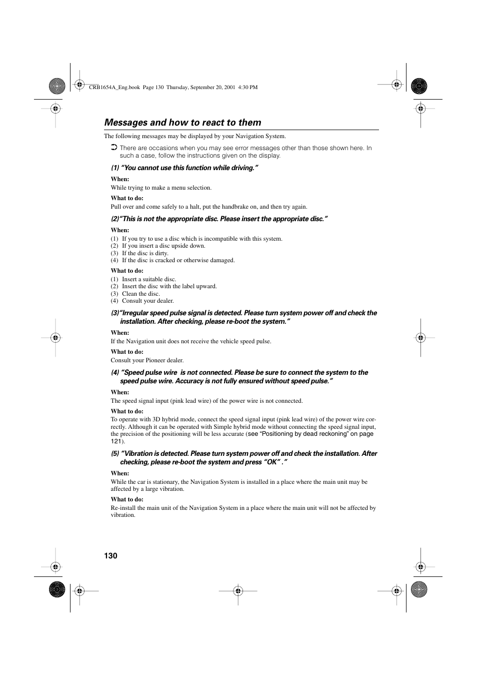 Messages and how to react to them | Pioneer AVIC-75DV User Manual | Page 132 / 148