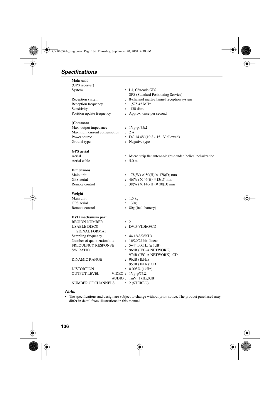 Specifications | Pioneer AVIC-75DV User Manual | Page 138 / 148