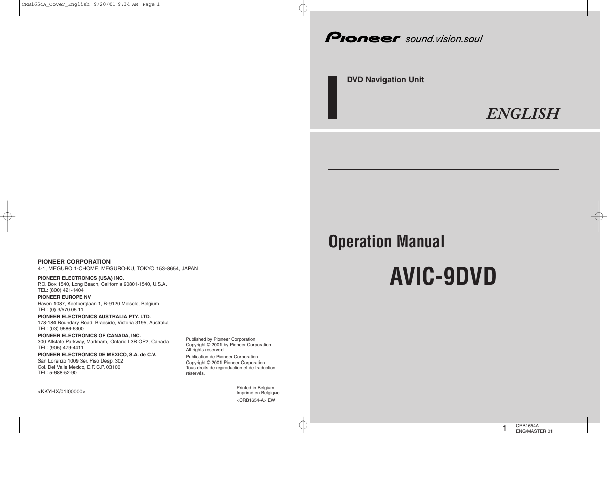Avic-9dvd, Operation manual, English | Pioneer AVIC-75DV User Manual | Page 148 / 148