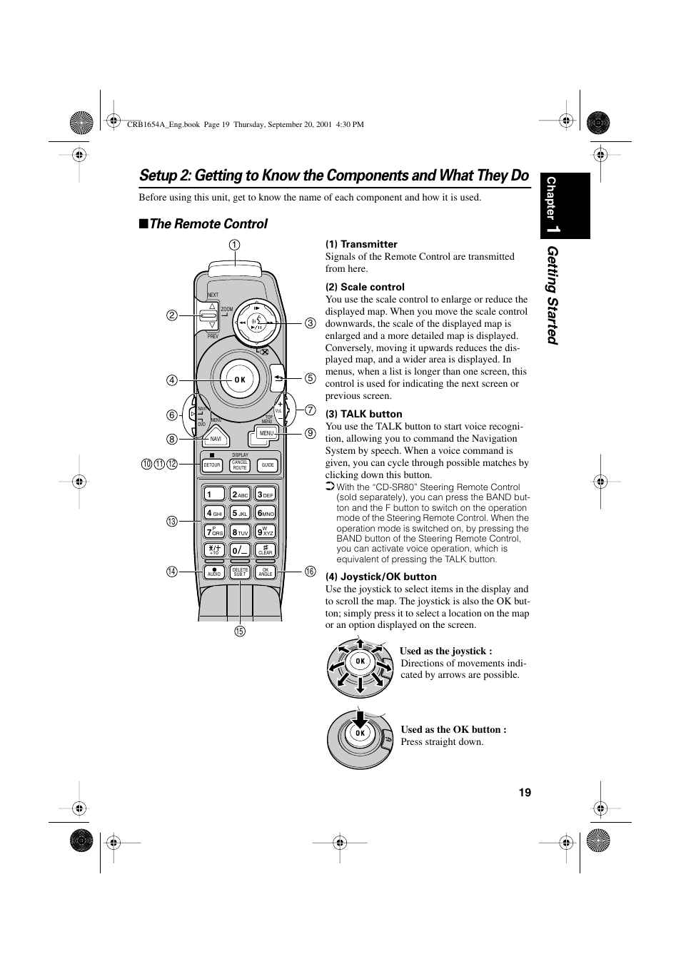 Getting star ted, The remote control, 19 chapter | Pioneer AVIC-75DV User Manual | Page 21 / 148