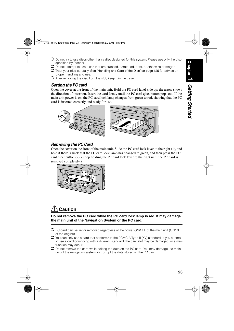 Getting star ted, Caution | Pioneer AVIC-75DV User Manual | Page 25 / 148