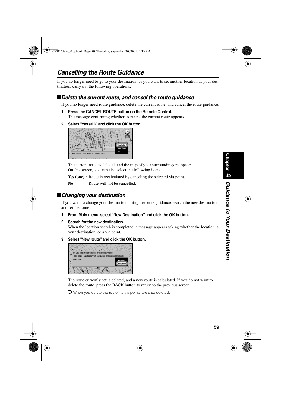 Cancelling the route guidance, Guidance to y our destination, Changing your destination | Pioneer AVIC-75DV User Manual | Page 61 / 148