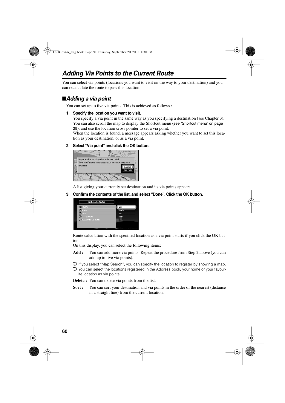Adding via points to the current route, Adding a via point | Pioneer AVIC-75DV User Manual | Page 62 / 148