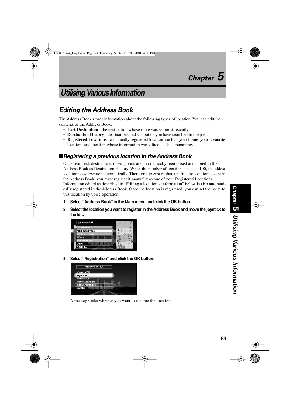 Utilising various information, Chapter, Editing the address book | Pioneer AVIC-75DV User Manual | Page 65 / 148