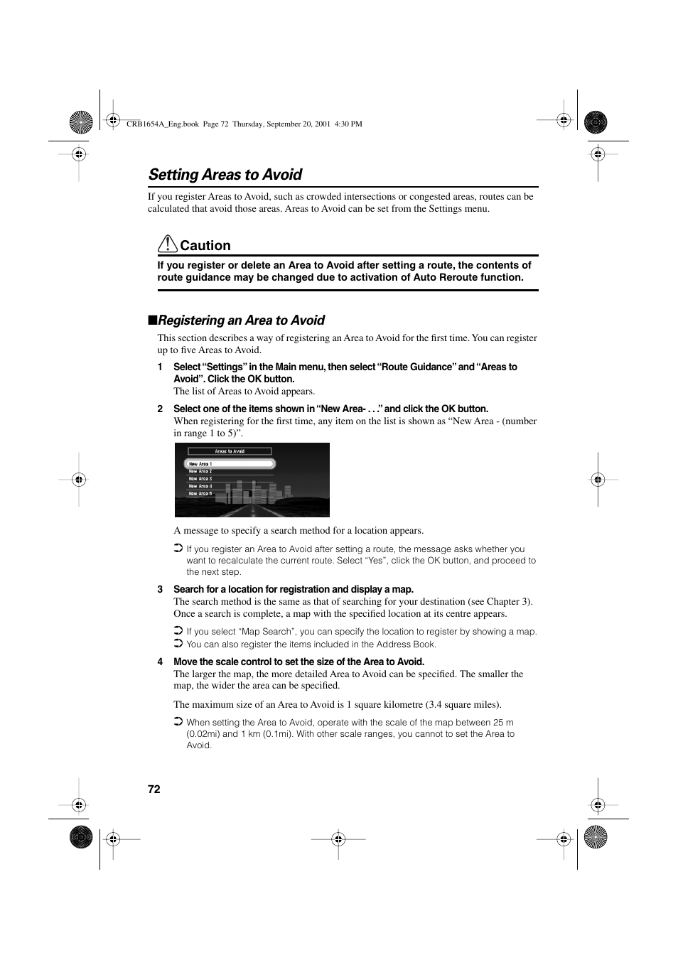 Setting areas to avoid, Caution, Registering an area to avoid | Pioneer AVIC-75DV User Manual | Page 74 / 148