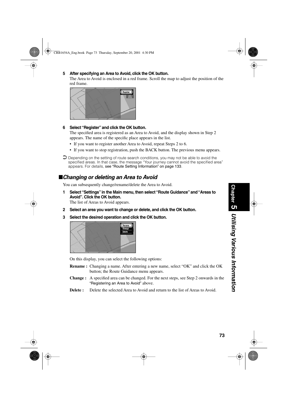 Utilising v arious inf ormation, Changing or deleting an area to avoid | Pioneer AVIC-75DV User Manual | Page 75 / 148