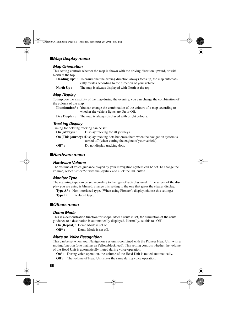 Map display menu, Hardware menu, Others menu | Pioneer AVIC-75DV User Manual | Page 90 / 148